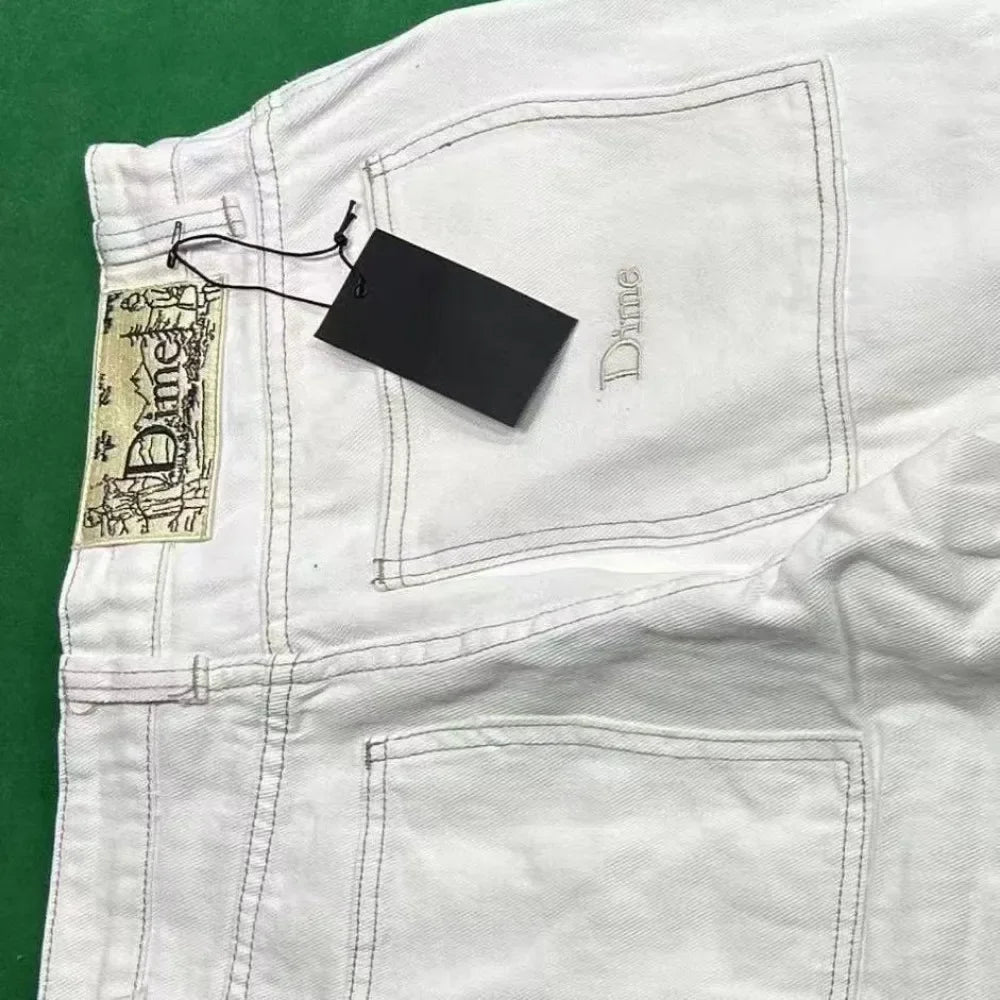 Straight Cotton Loose Embroidered Denim Shorts Men's Retro Y2k