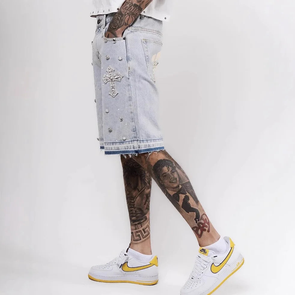 Retro Gothic Y2k Sweatpants Oversized Denim Shorts Men
