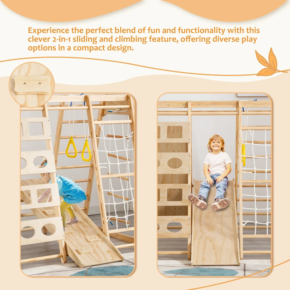 Toddler Indoor Wooden Gym 8 in 1 Indoor Playground Set