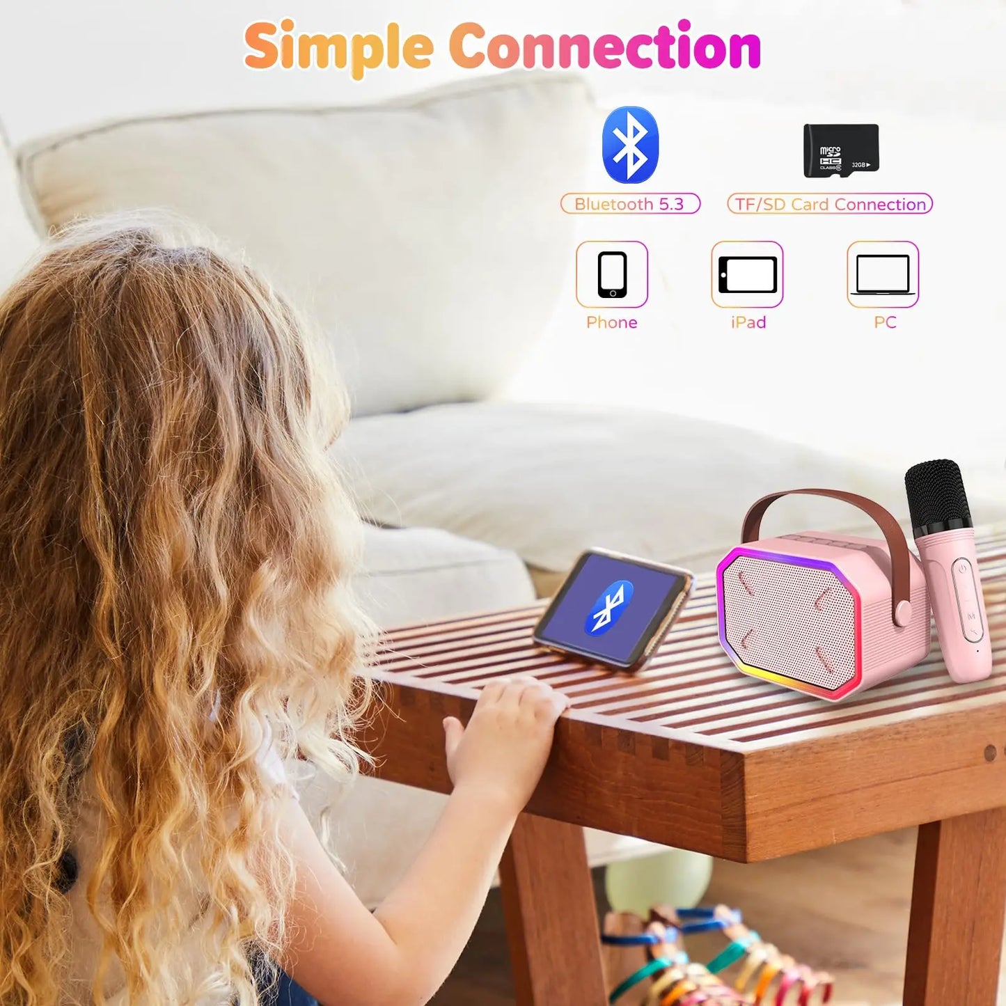 Mini Karaoke Machine for Kids Portable Bluetooth Microphone
