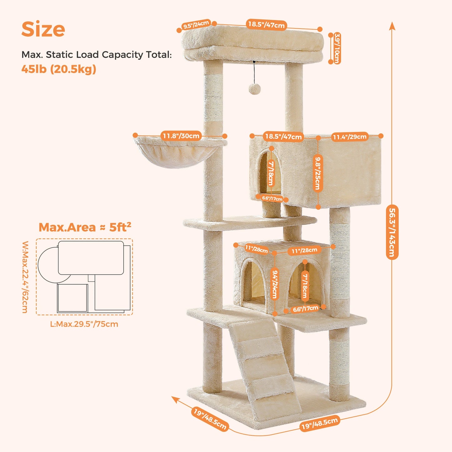 Cat Tree with Toy Cat Tower Condo for Indoor Cats House with Padded Plush Perch Cozy Hammock and Sisal Scratching Posts