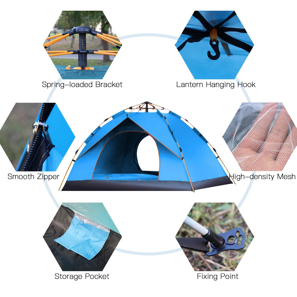 Outdoor Pop Up Tent Water-resistant Portable Instant Camping Tent for 1-2 / 3-4 People Family Tent
