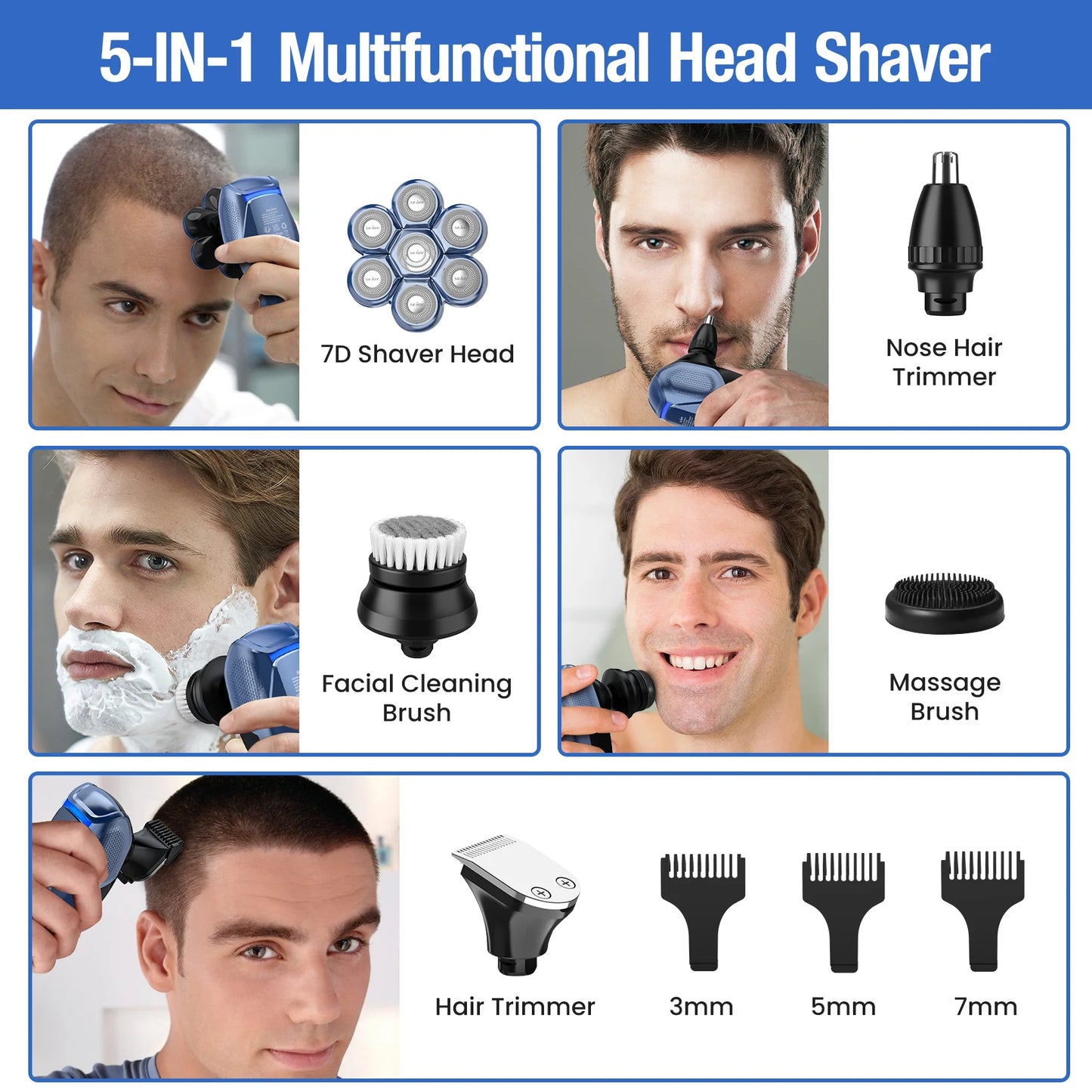5 In 1 Electric Head Shaver For Bald Men Grooming Kit