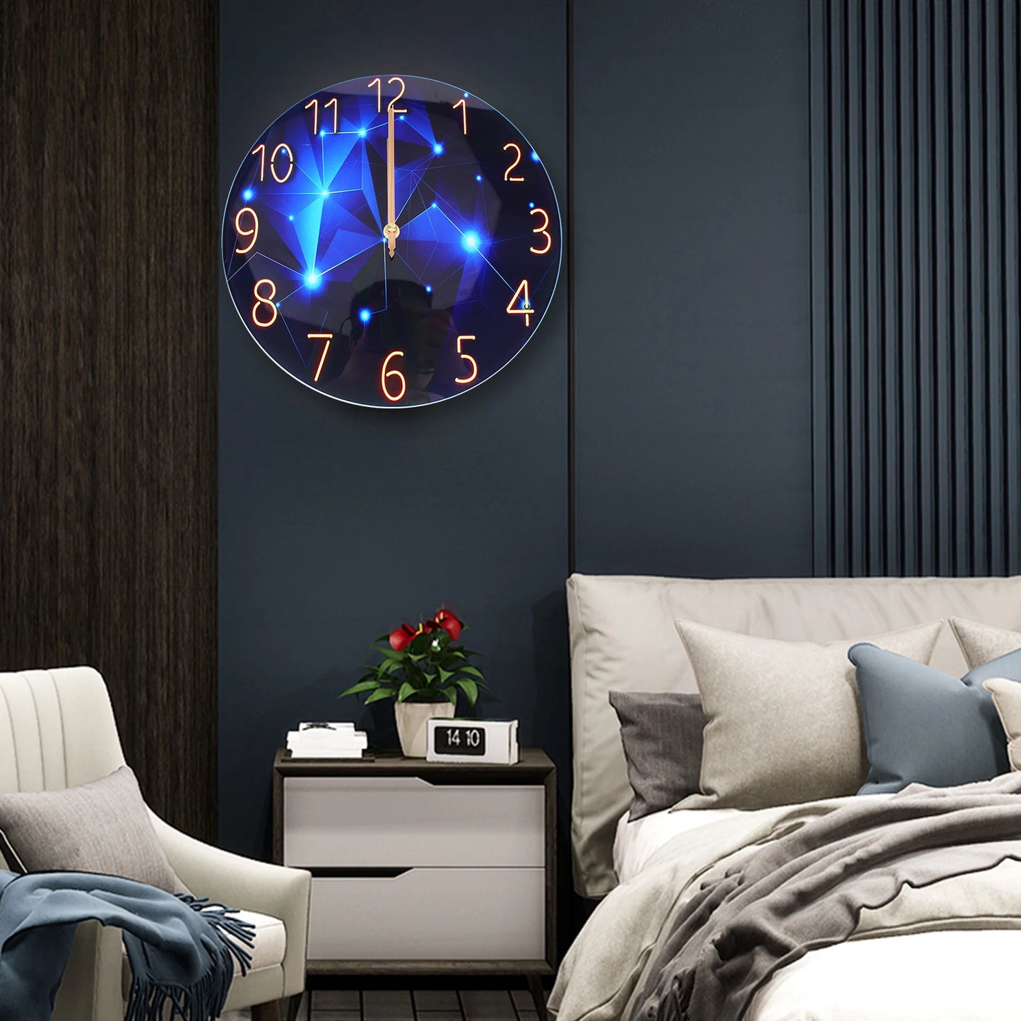 12 Inch Silent Blue Diamond Round Wall Clock Blue Decorative