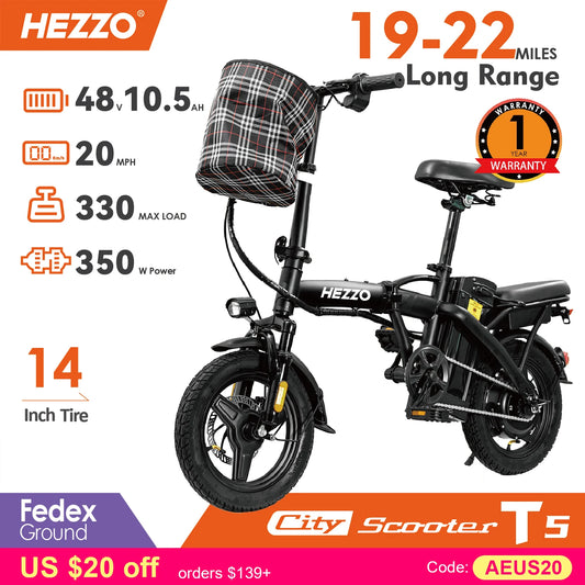 Folding Electric Bike for Adult With Basket 350W Lightweight Escooter