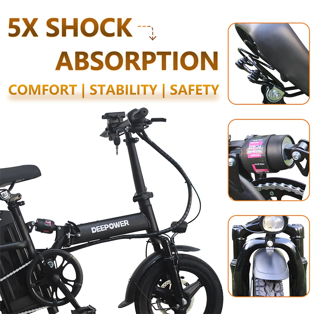 Electric Bike for Adults, 20 mph Folding Ebike, 14" Adults Electric Bicycles,3 Levels 2