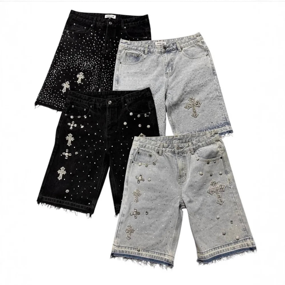 Retro Gothic Y2k Sweatpants Oversized Denim Shorts Men