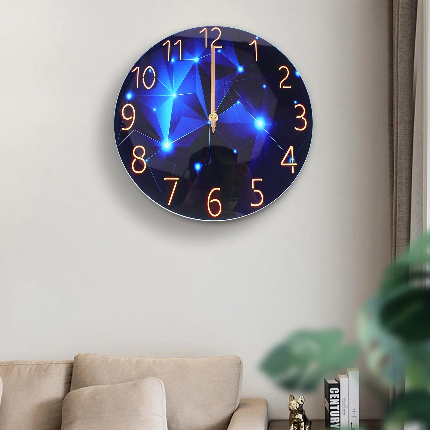 12 Inch Silent Blue Diamond Round Wall Clock Blue Decorative