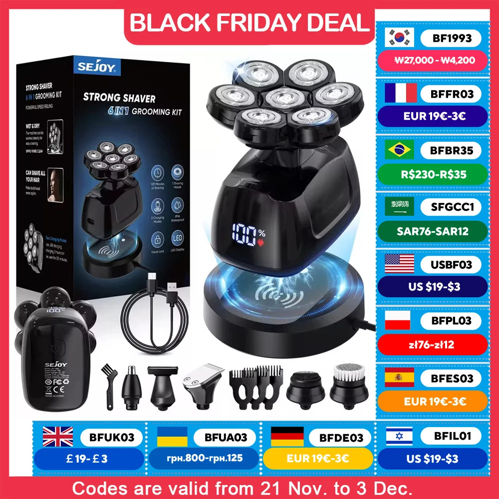 SEJOY 6-in-1 Multifunctional 7D Head Shavers for Men