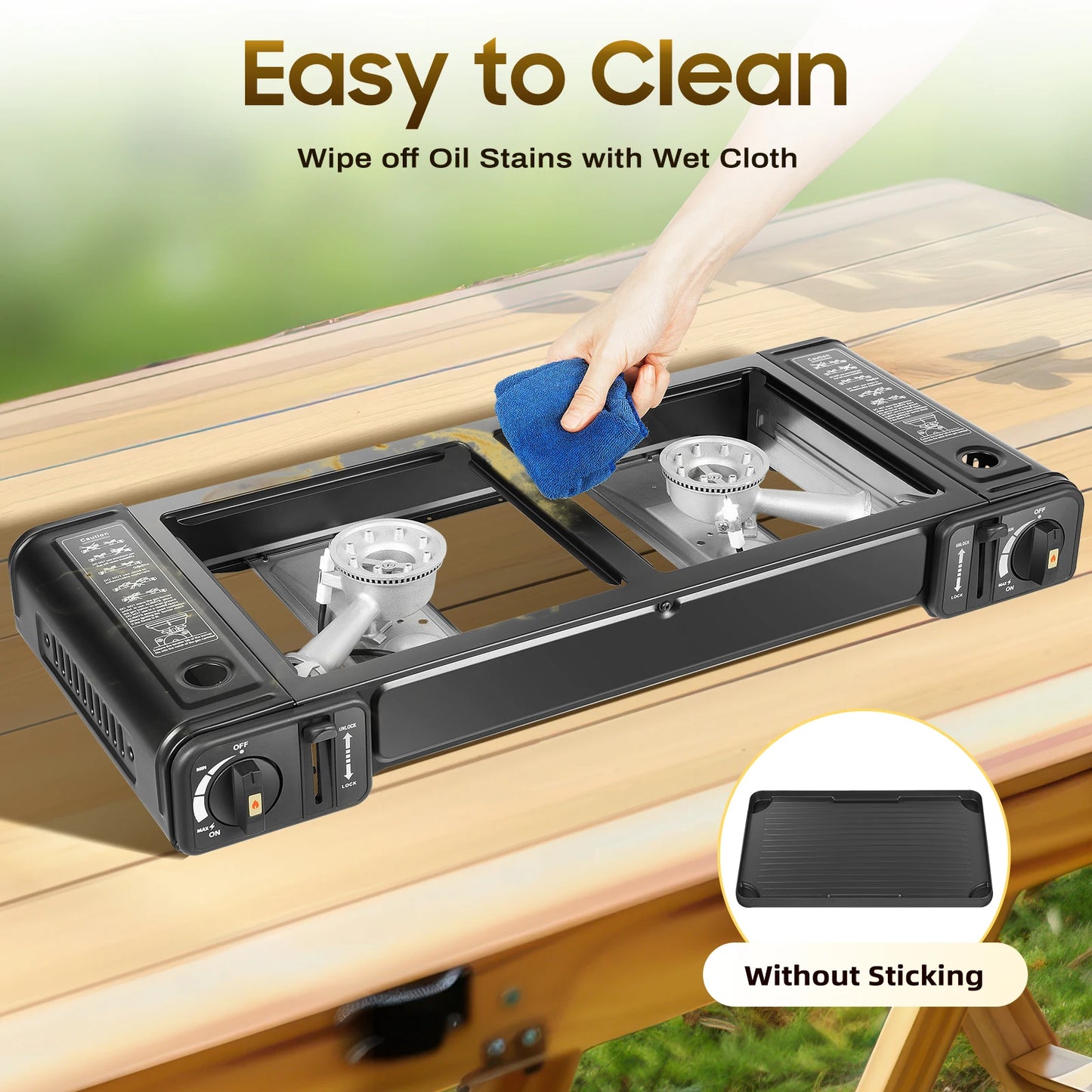 Camping Stove Dual Burner W/Grill Tray & Storage Case