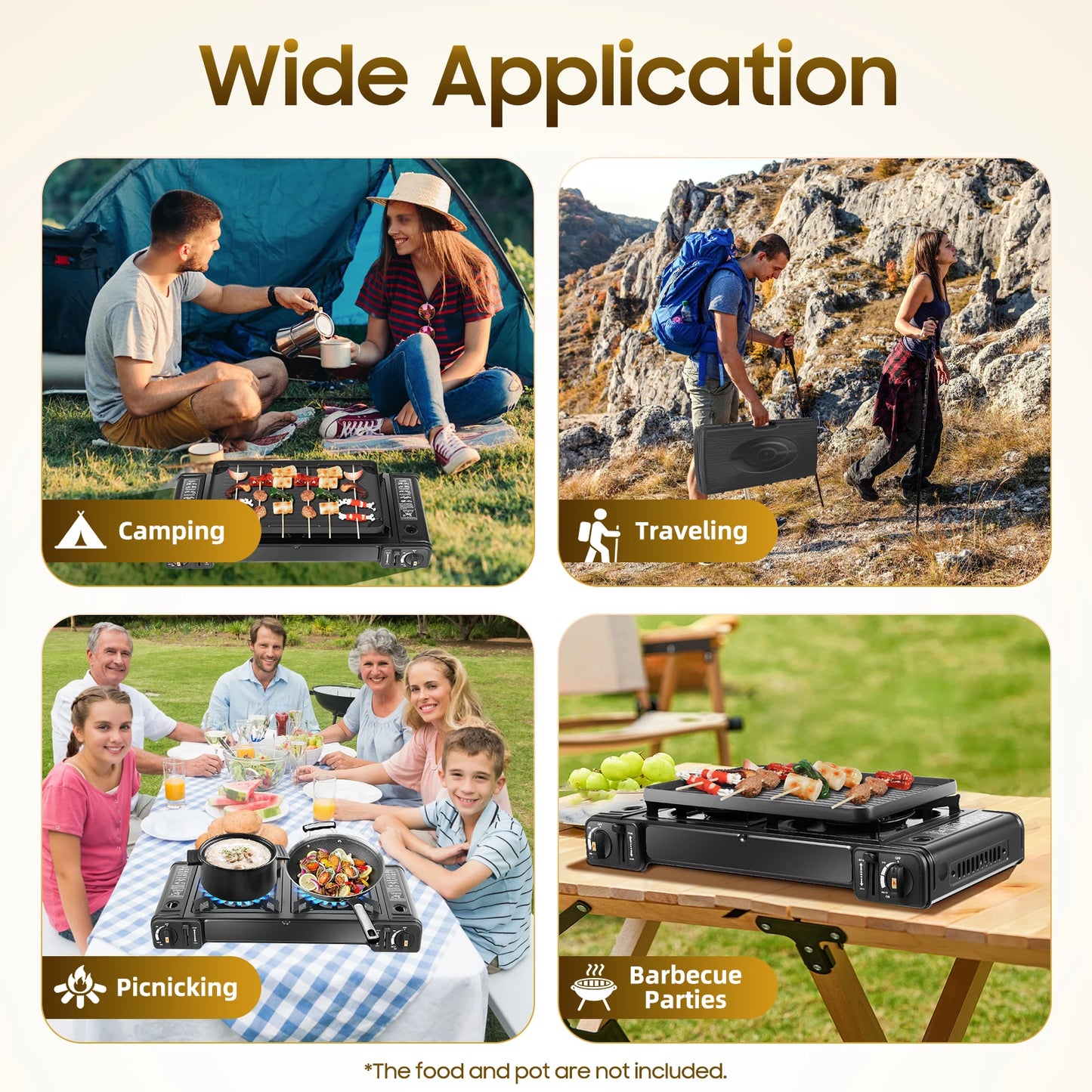Camping Stove Dual Burner W/Grill Tray & Storage Case