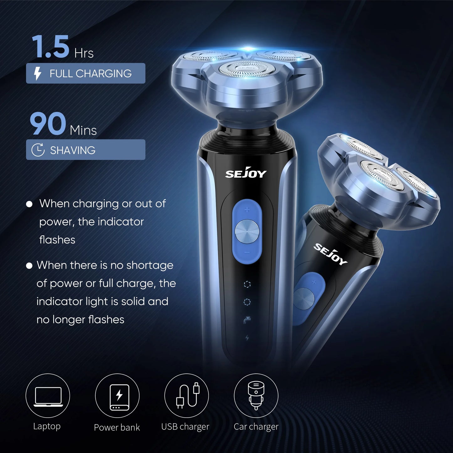 SEJOY Rotary Electric Shaver Kit Rechargeable Multi-function Beard Trimmer