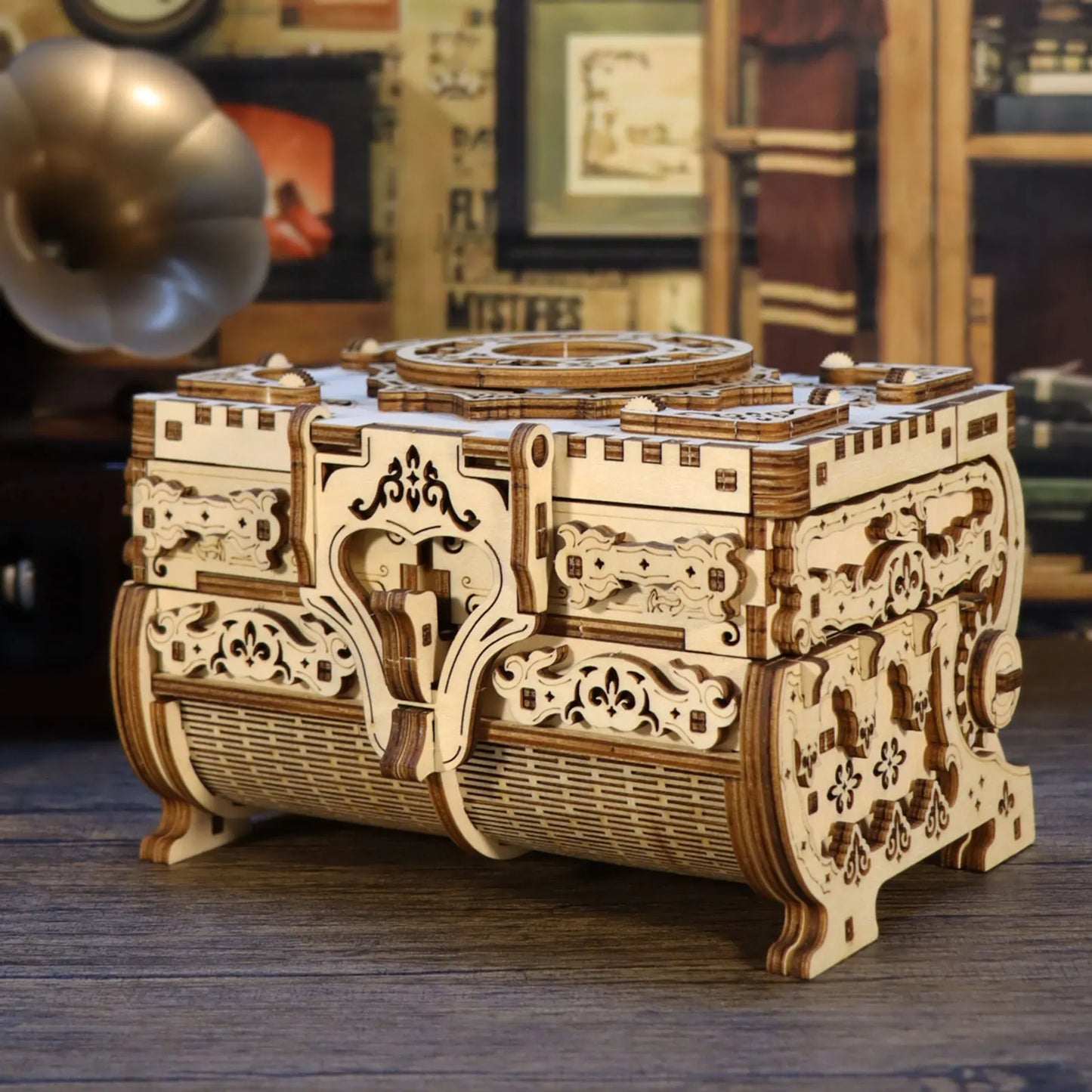 3D Wooden Puzzle Model Kits Antique Jewel Box DIY Gift