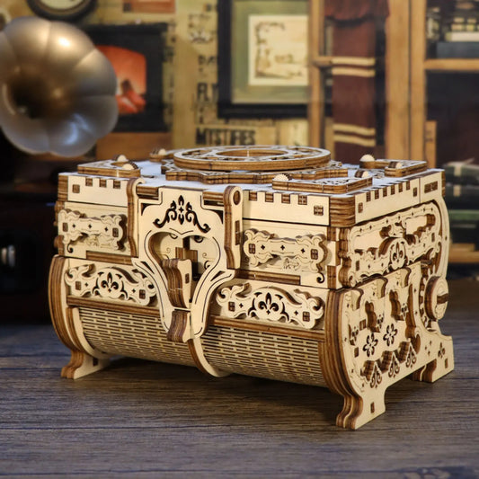 3D Wooden Puzzle Model Kits Antique Jewel Box DIY Gift