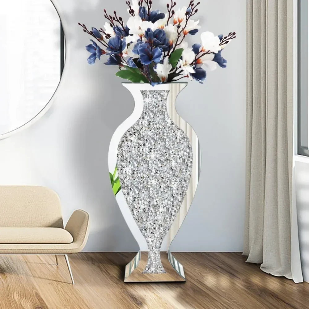 Vase Fragmented Diamond Mirror 27 High Crystal Silver Glass