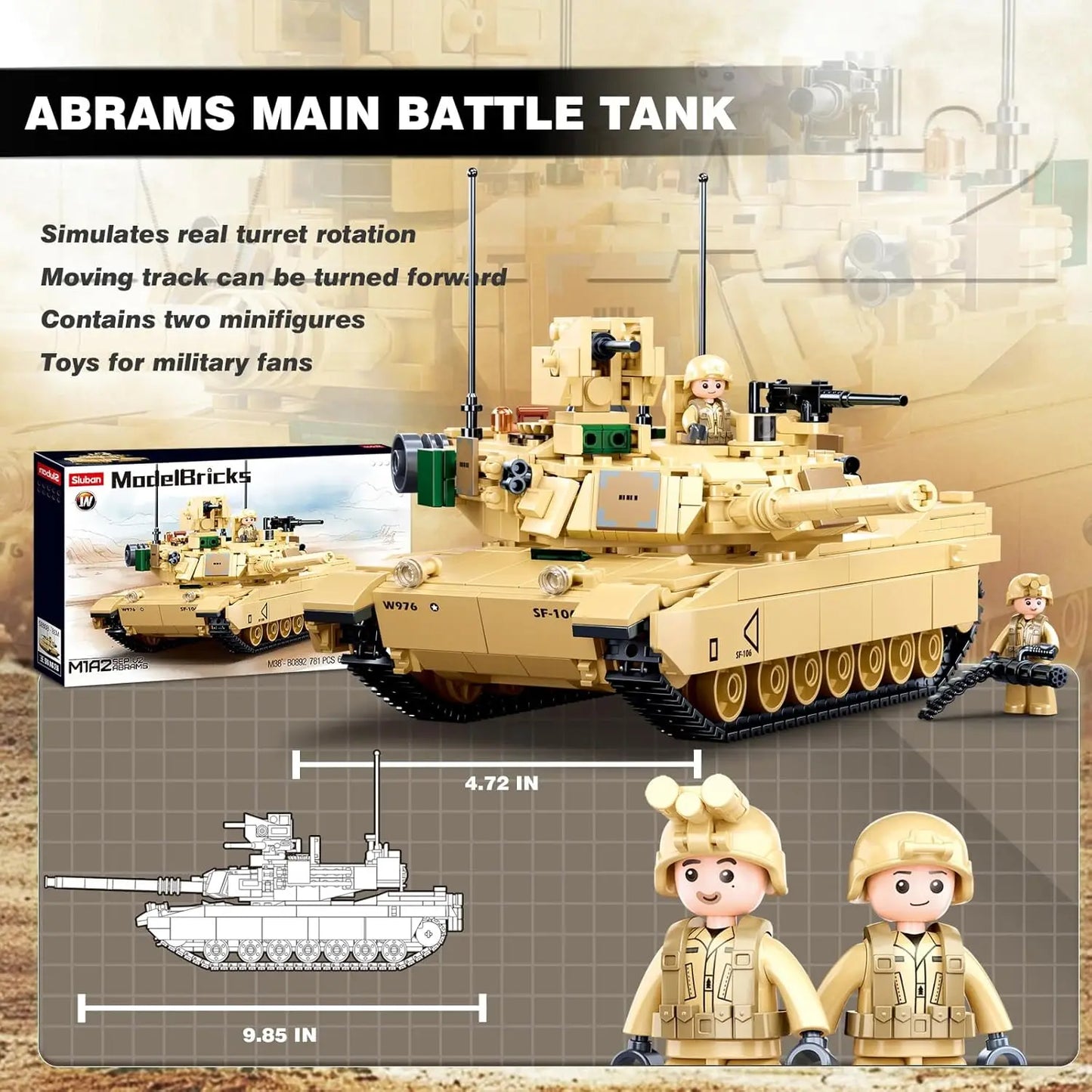 781PCS Military Series Model Building Block Toys M1A2 Tank