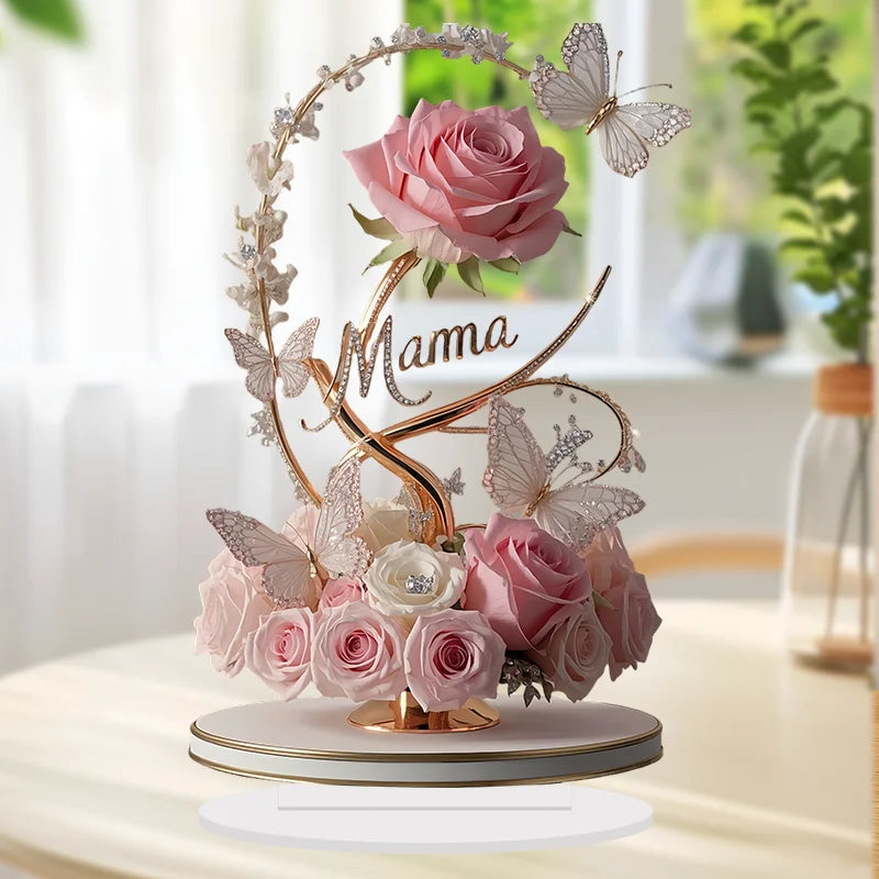 1pcs 8in Flat Acrylic Rose Can Stand MOM Mom Gift Decoration