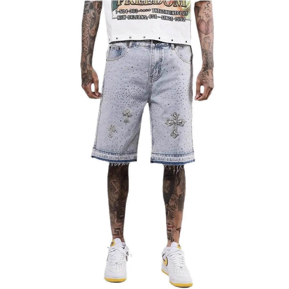 Retro Gothic Y2k Sweatpants Oversized Denim Shorts Men