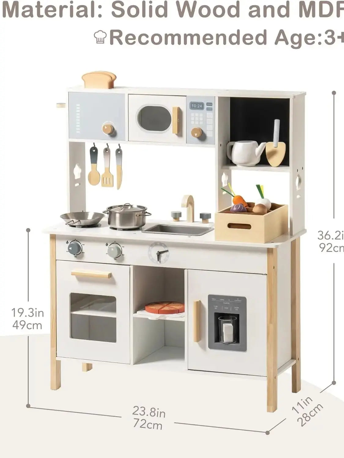 Robotime Play Kitchen Wooden Kids Playset with Toy Food Set