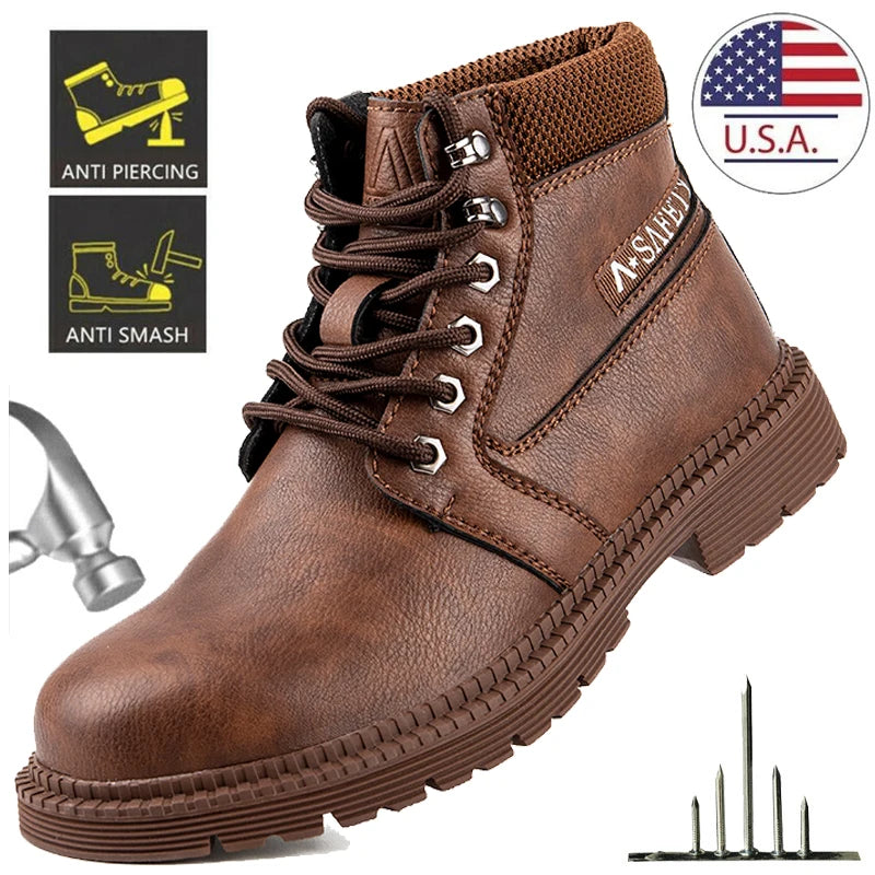 Men's Waterproof Steel Toe Work Boots High-Top Safety Shoes