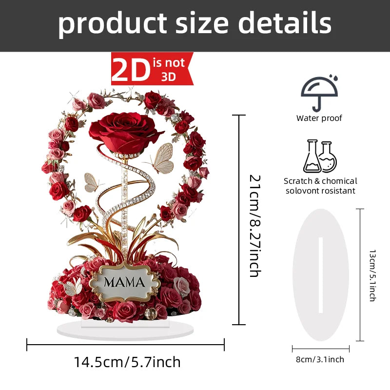 1pcs 8in Flat Acrylic Rose Can Stand MOM Mom Gift Decoration
