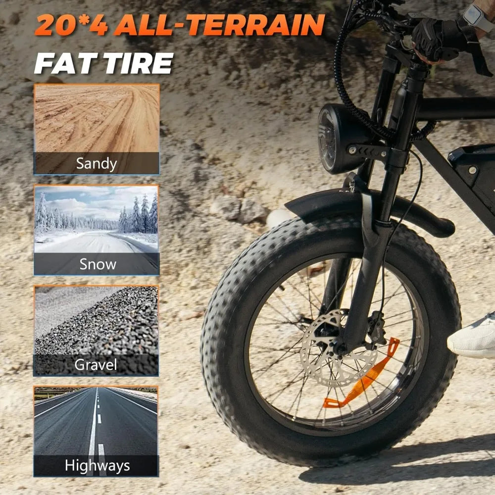 Electric Bike for Adults,20”x 4”Fat Tire Peak1500W Motor,7 Speed Electric Motorcycle Bicycle