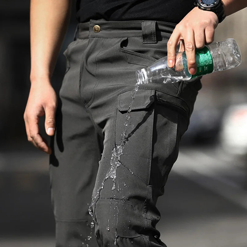 Men Fashion Cargo Pants Solid Color Multi-Pockets Waterproof Trousers