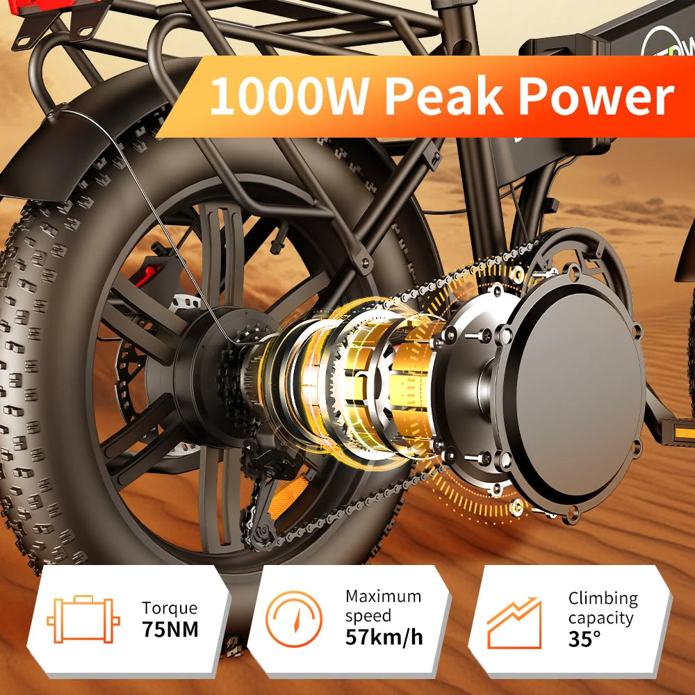 IDOTATA EU Delivery 1000W Electric Bike 48V 20AH Folding Ebike