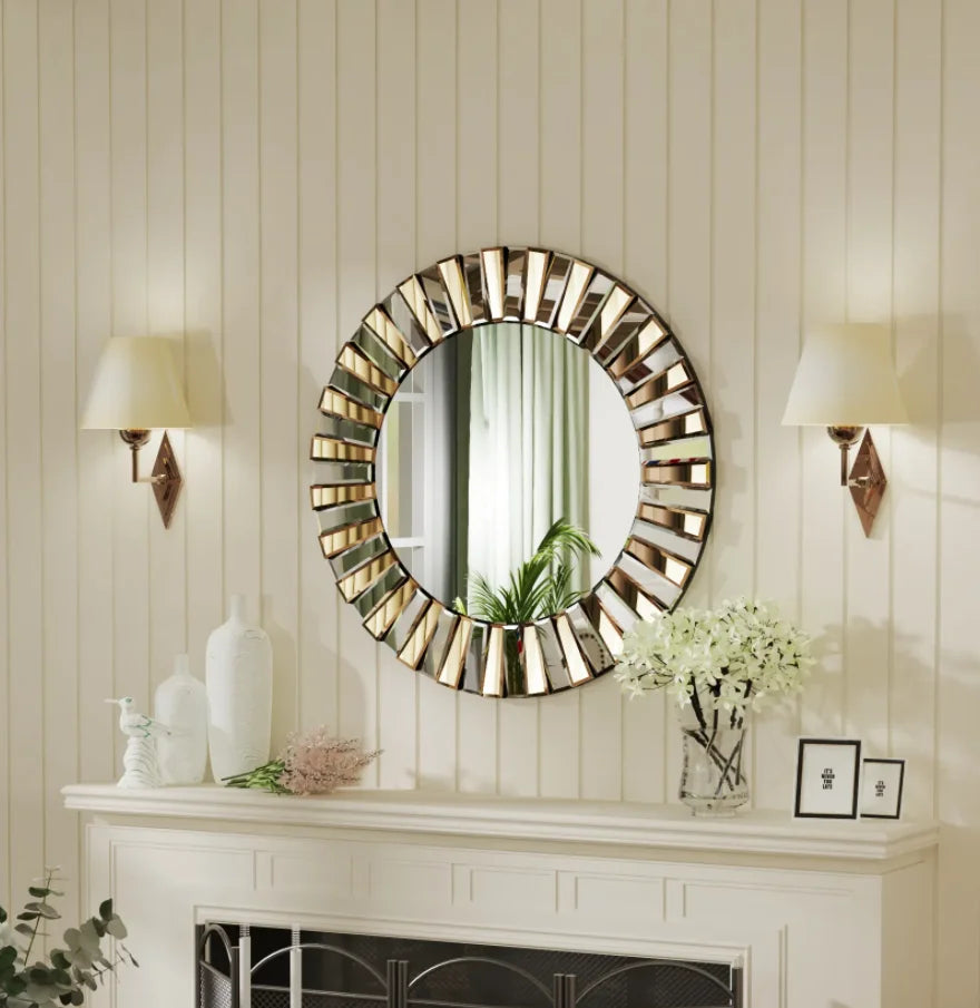 60/80CM Round Starburst Decorative Wall Mirror Gorgeous Tawny Accent Mirror