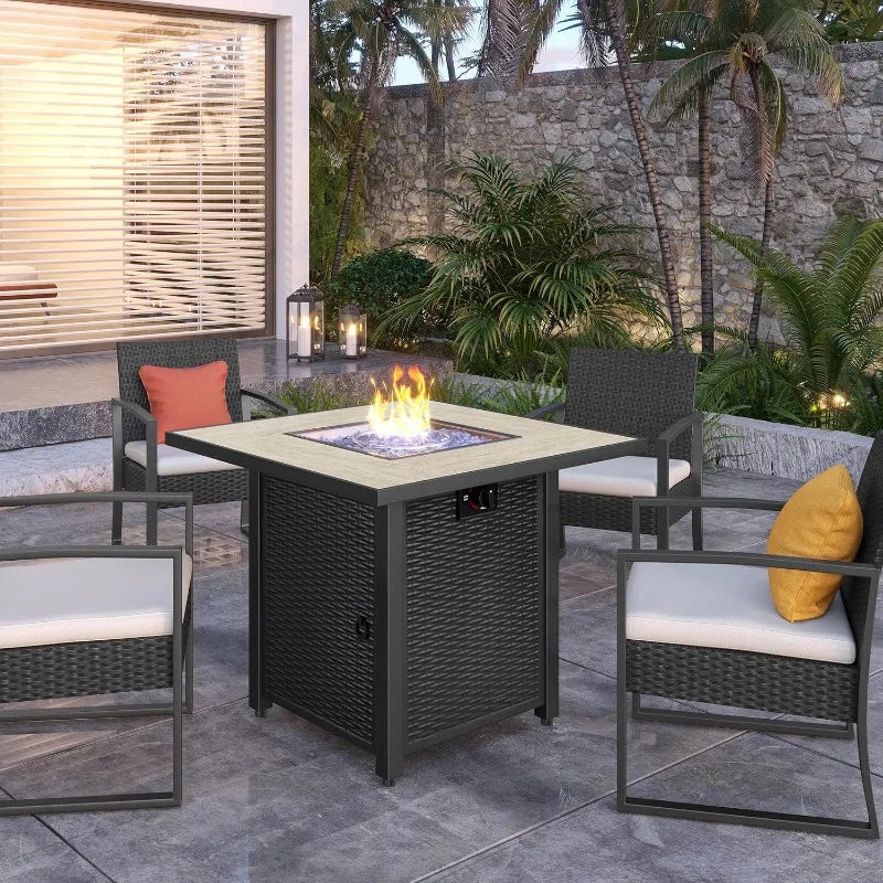 30" Propane Gas Fire Pit Table 50,000 BTU Ceramic Tabletop and Blue Fire Glass for Outdoor/Patio