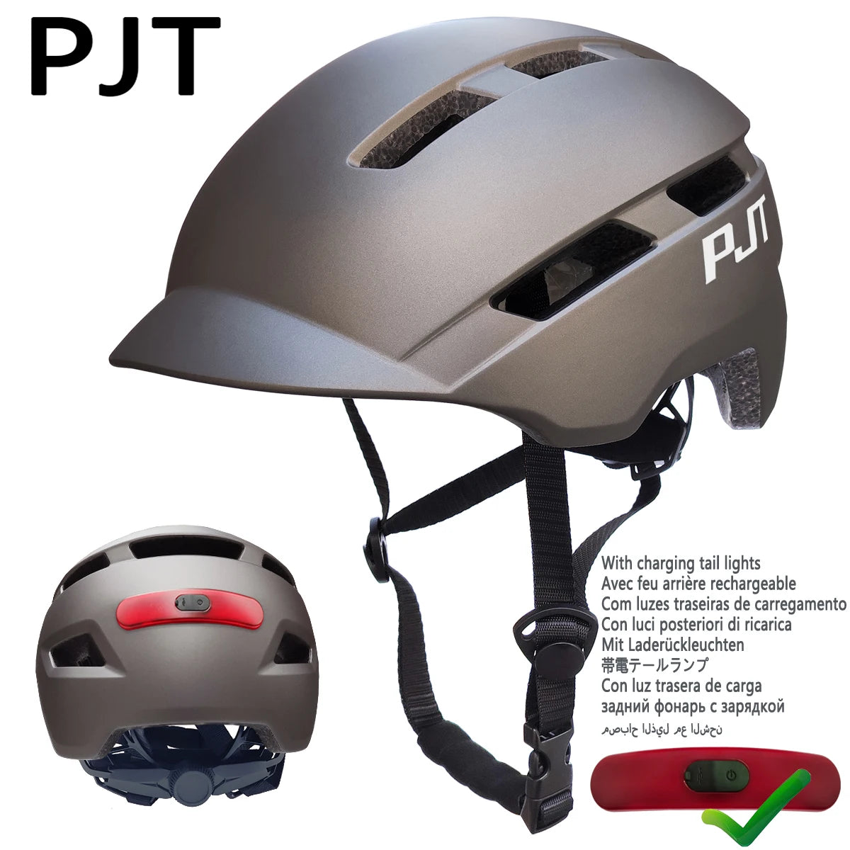 PJT New Cycling Helmet In-Mold Mountain Road USB Rechargeable Tail Light