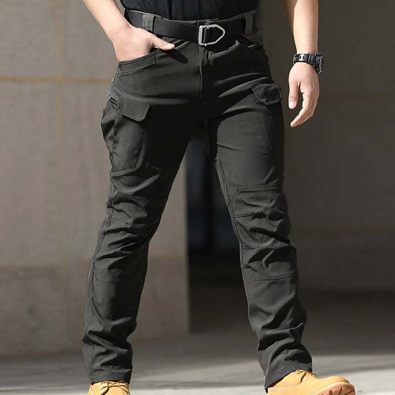 Men Fashion Cargo Pants Solid Color Multi-Pockets Waterproof Trousers