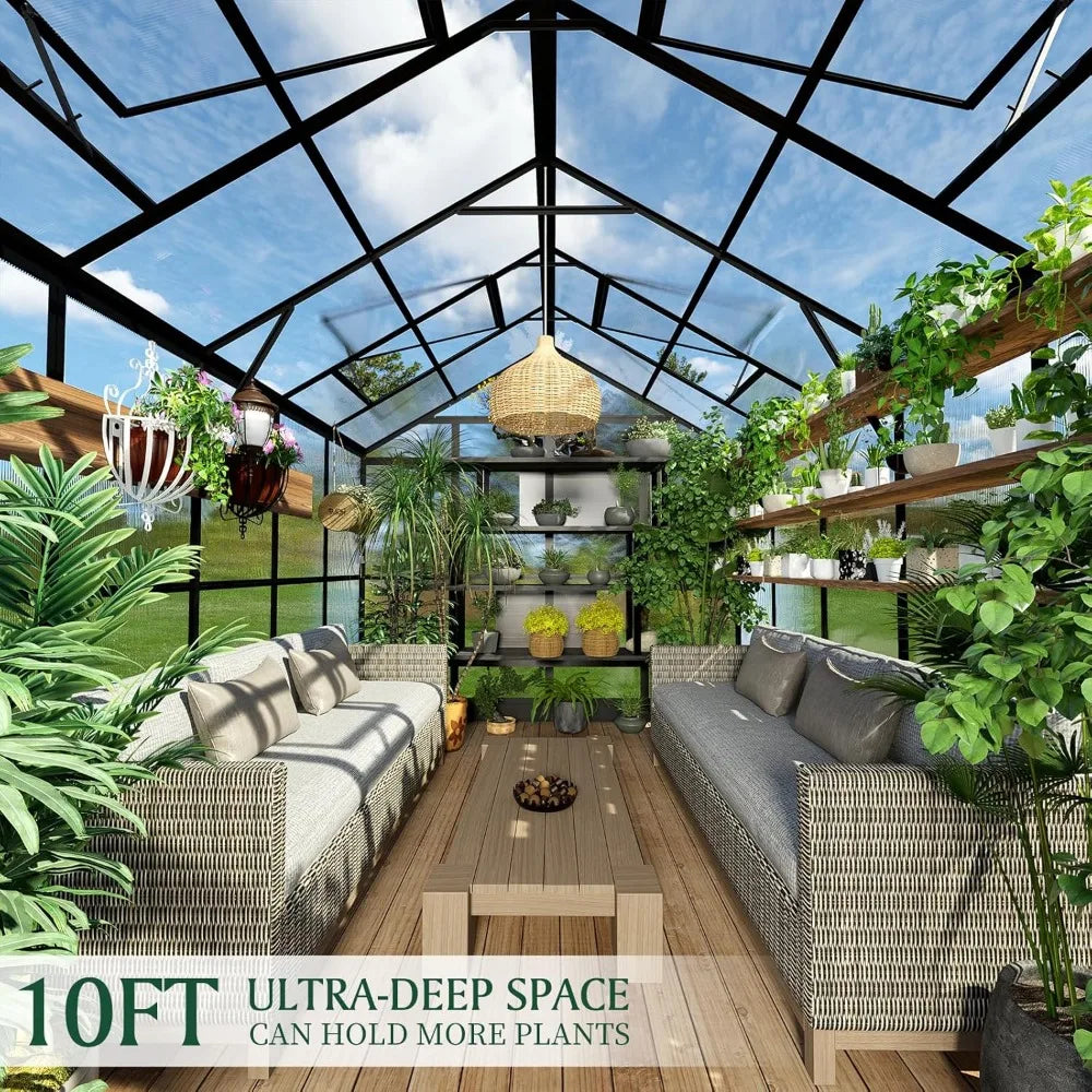 8x10x7.5 FT Polycarbonate Greenhouse with Double Swing Doors