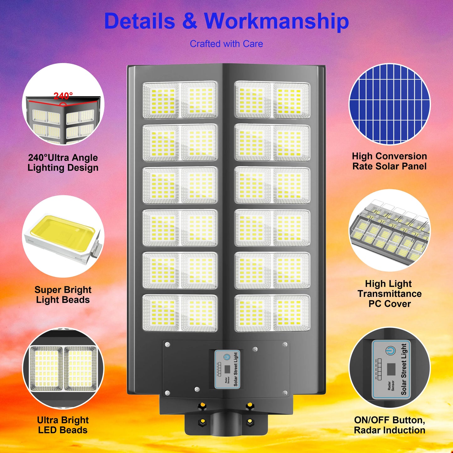4800W Outdoor Solar Street Light High Brightness with Motion Sensor and Remote Control Waterproof