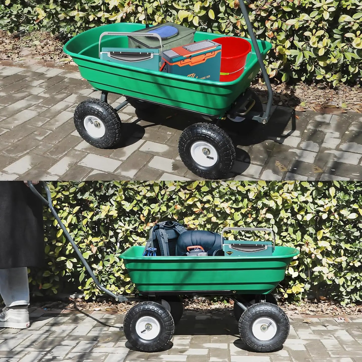 600 Lbs Poly Garden Dump Cart,Camping Beach Wagon with 180° Rotating Handle and 10"Pneumatic Tires