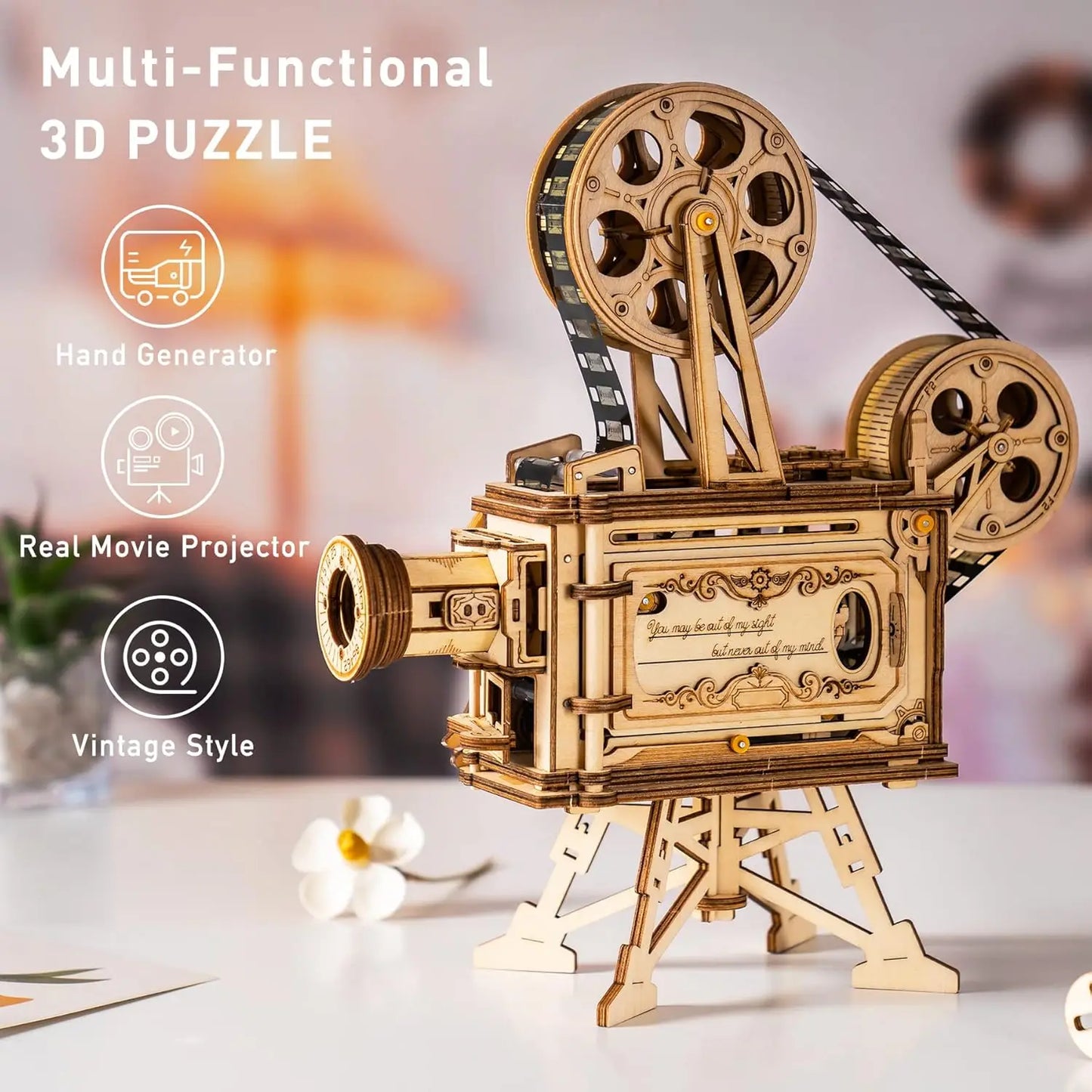 Robotime ROKR Hand Crank Projector Vitascope 3D Wooden Puzzle