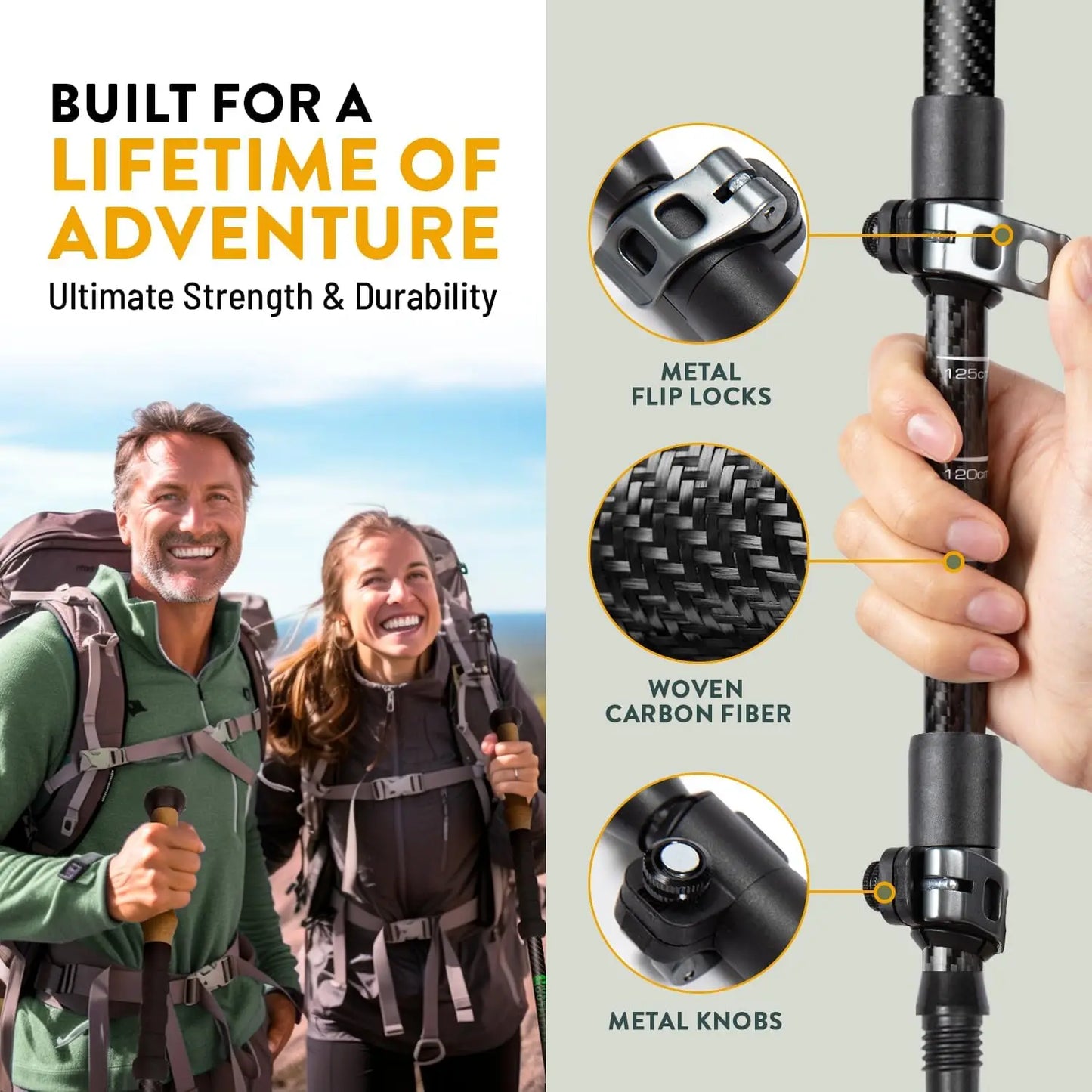 Strong Lightweight Collapsible Hiking Poles with Cork Grips