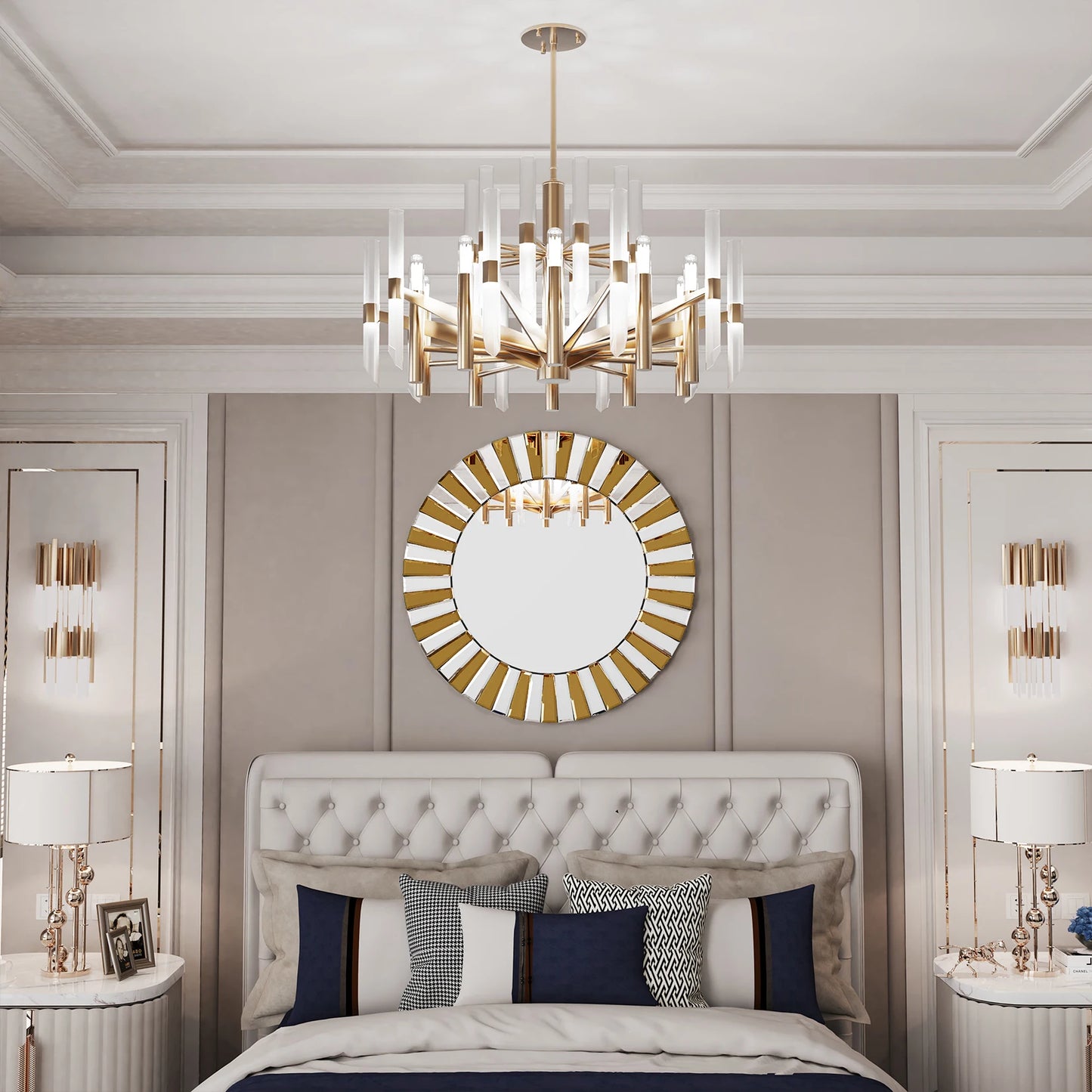 60/80CM Round Starburst Decorative Wall Mirror Gorgeous Tawny Accent Mirror