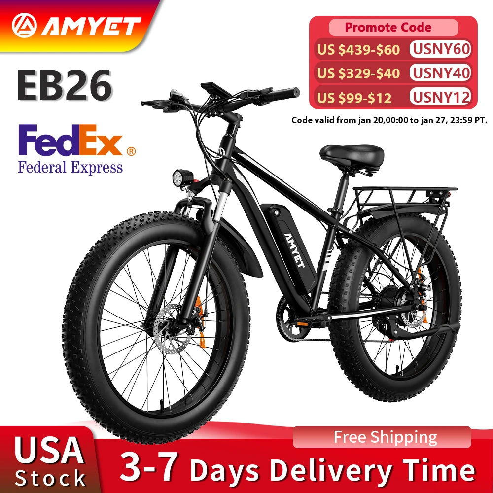 AMYET EB26 Electric Bike for Adults 1000W 26 Inch Fat Tire