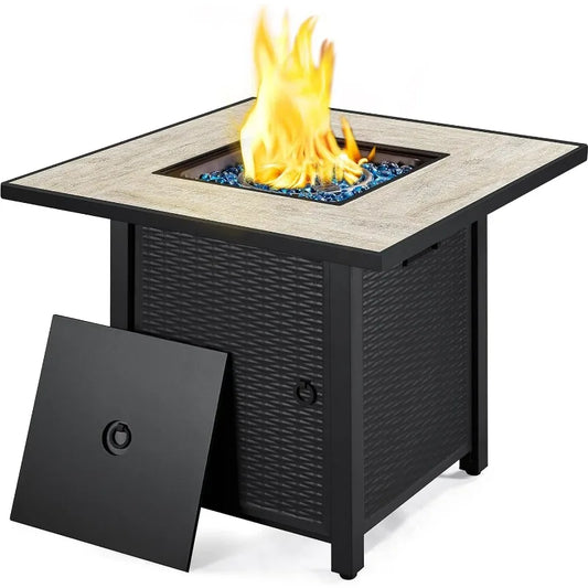 30" Propane Gas Fire Pit Table 50,000 BTU Ceramic Tabletop and Blue Fire Glass for Outdoor/Patio