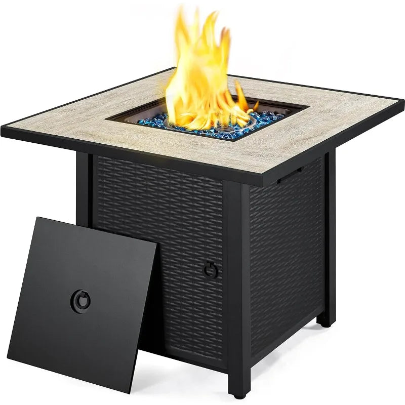 30" Propane Gas Fire Pit Table 50,000 BTU Ceramic Tabletop and Blue Fire Glass for Outdoor/Patio