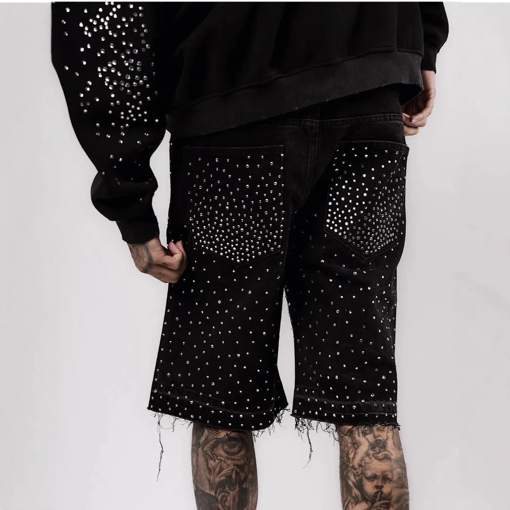 Retro Gothic Y2k Sweatpants Oversized Denim Shorts Men