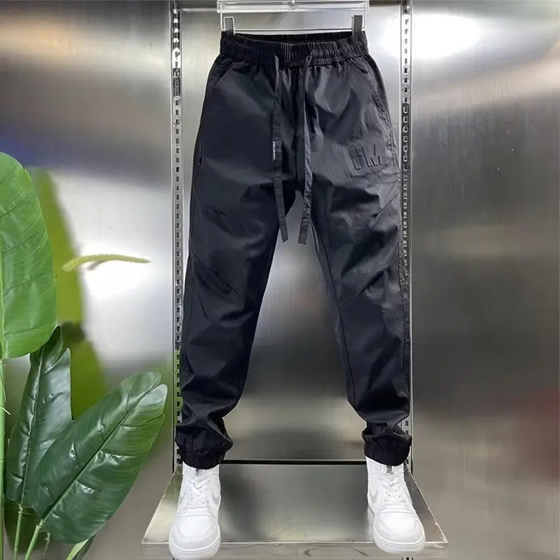 Casual Men's Summer Joggers Trousers Big Size Korean Style Elastic Waist Ankle-Length Workout Pants