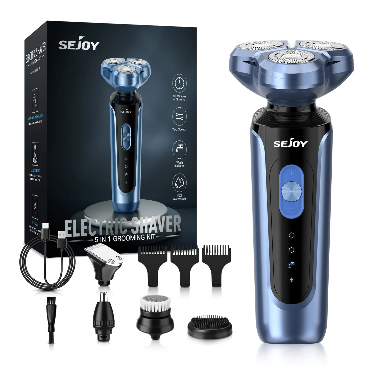 SEJOY Rotary Electric Shaver Kit Rechargeable Multi-function Beard Trimmer