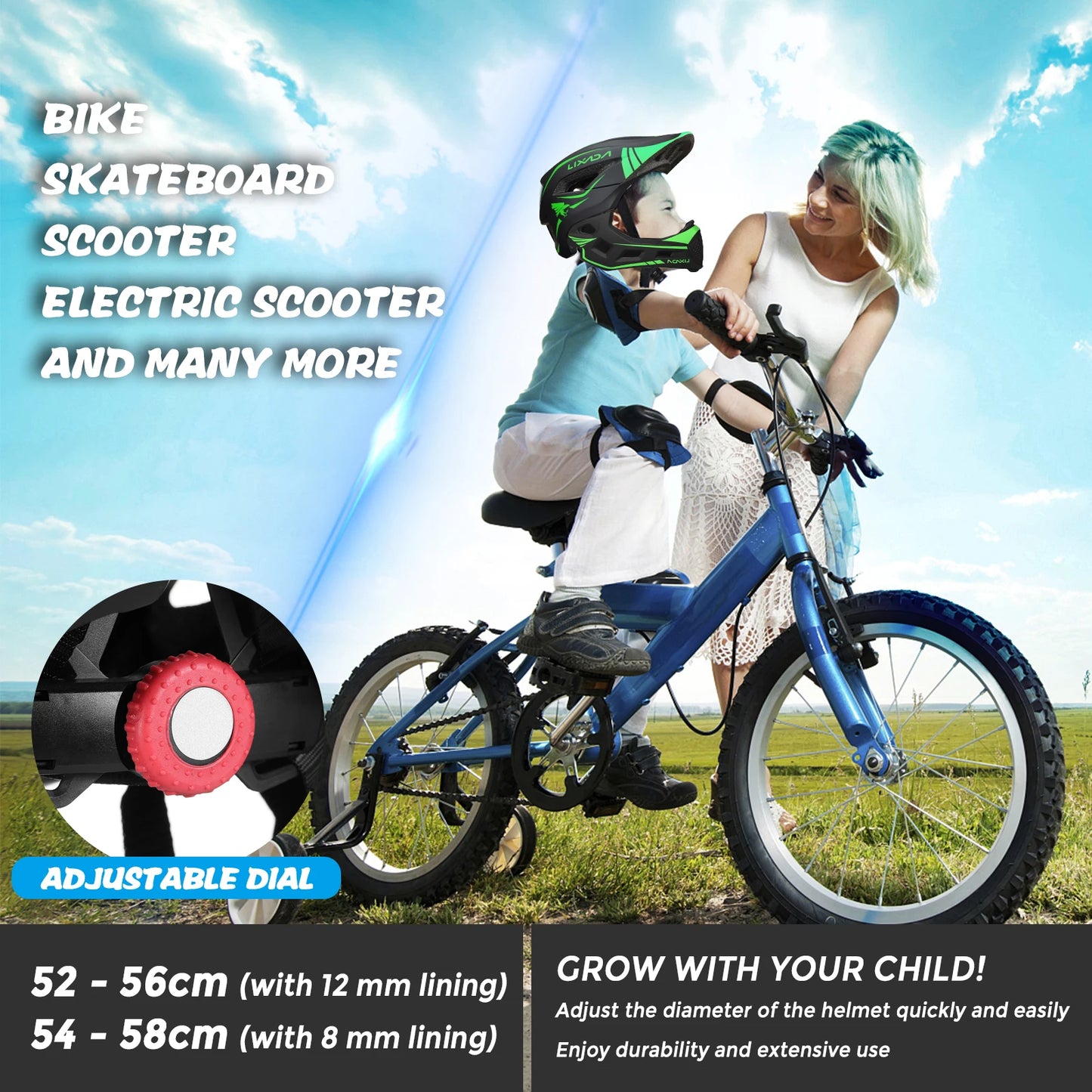 2-in-1 Kids Bicycle Helmet Child Sports Safety Cycling Protection Full Face Helmet
