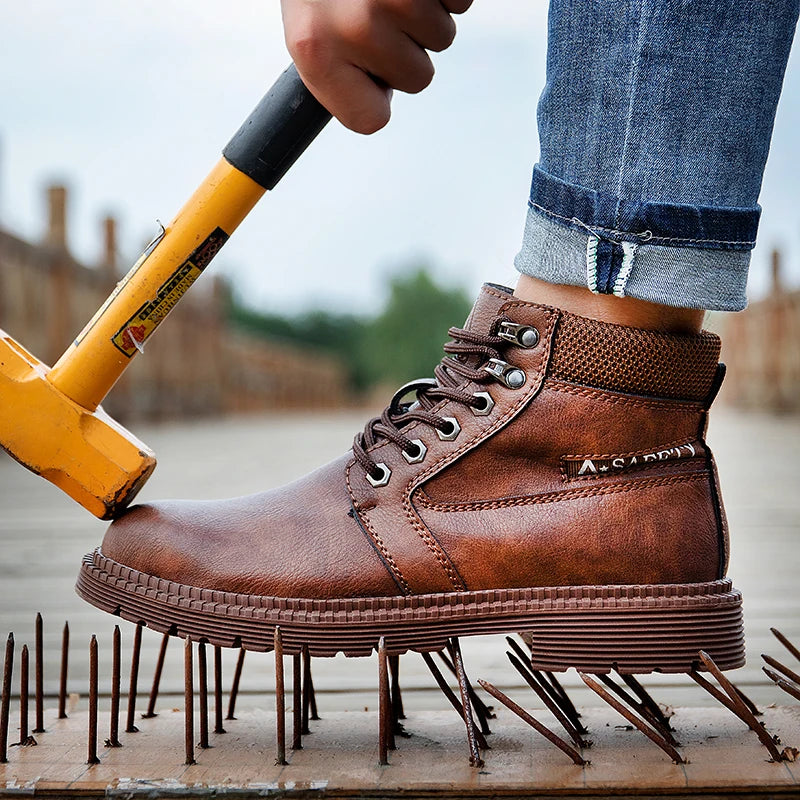 Men's Waterproof Steel Toe Work Boots High-Top Safety Shoes