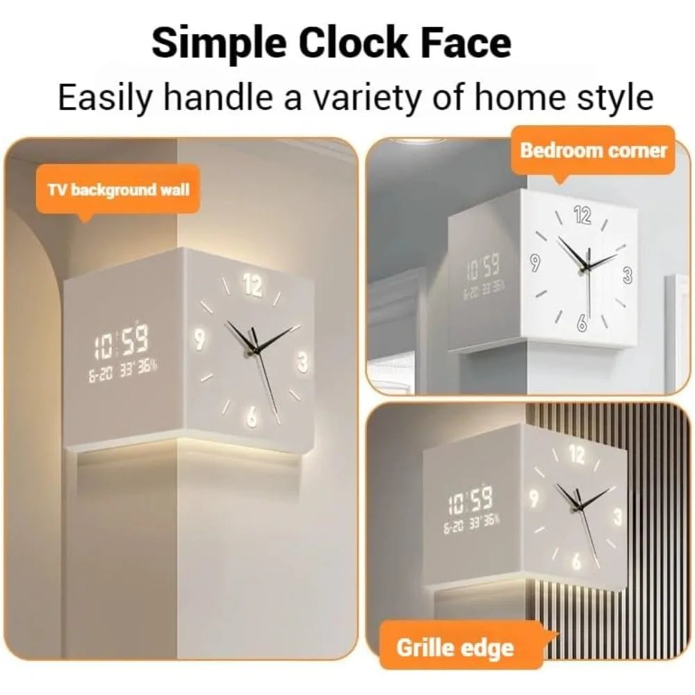 Luxury Corner Wall Clock with Light and LED Numerals
