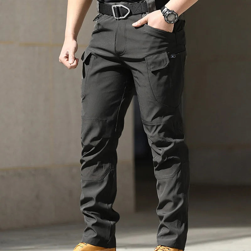 Men Fashion Cargo Pants Solid Color Multi-Pockets Waterproof Trousers