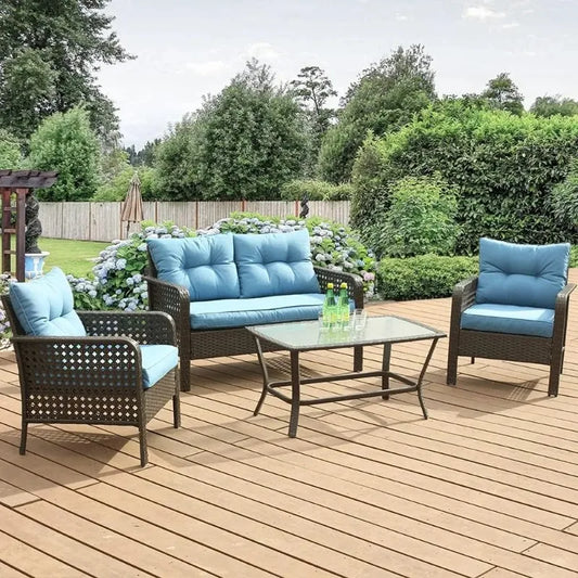 Wicker Furniture with Loveseat, Rattan Seating Outside Coffee Table w/2 Chair
