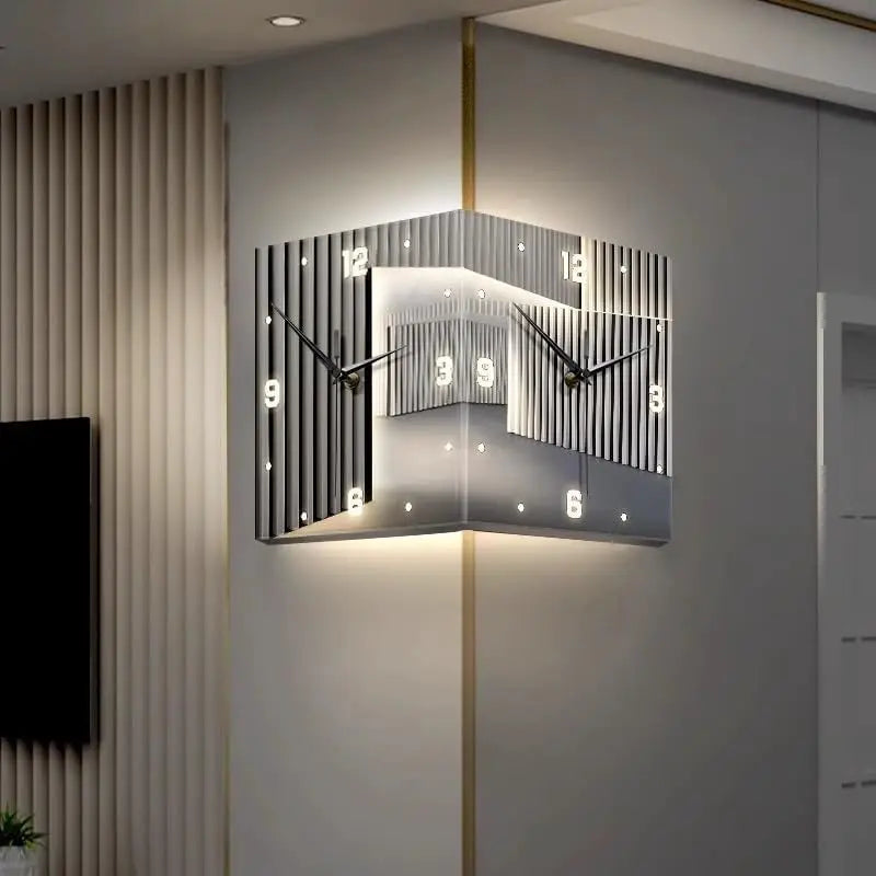 Luxury Corner Wall Clock with Light and LED Numerals